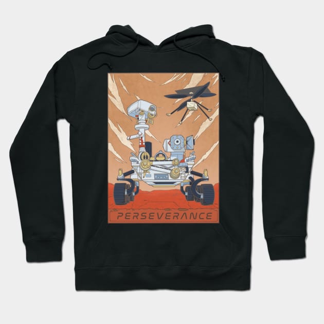 Mars Rover Perseverance and Ingenuity Helicopter Illustration Hoodie by stacreek